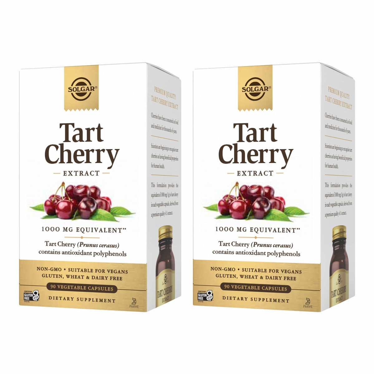 Solgar Tart Cherry 1000mg bottle shown, antioxidant support for daily wellness.