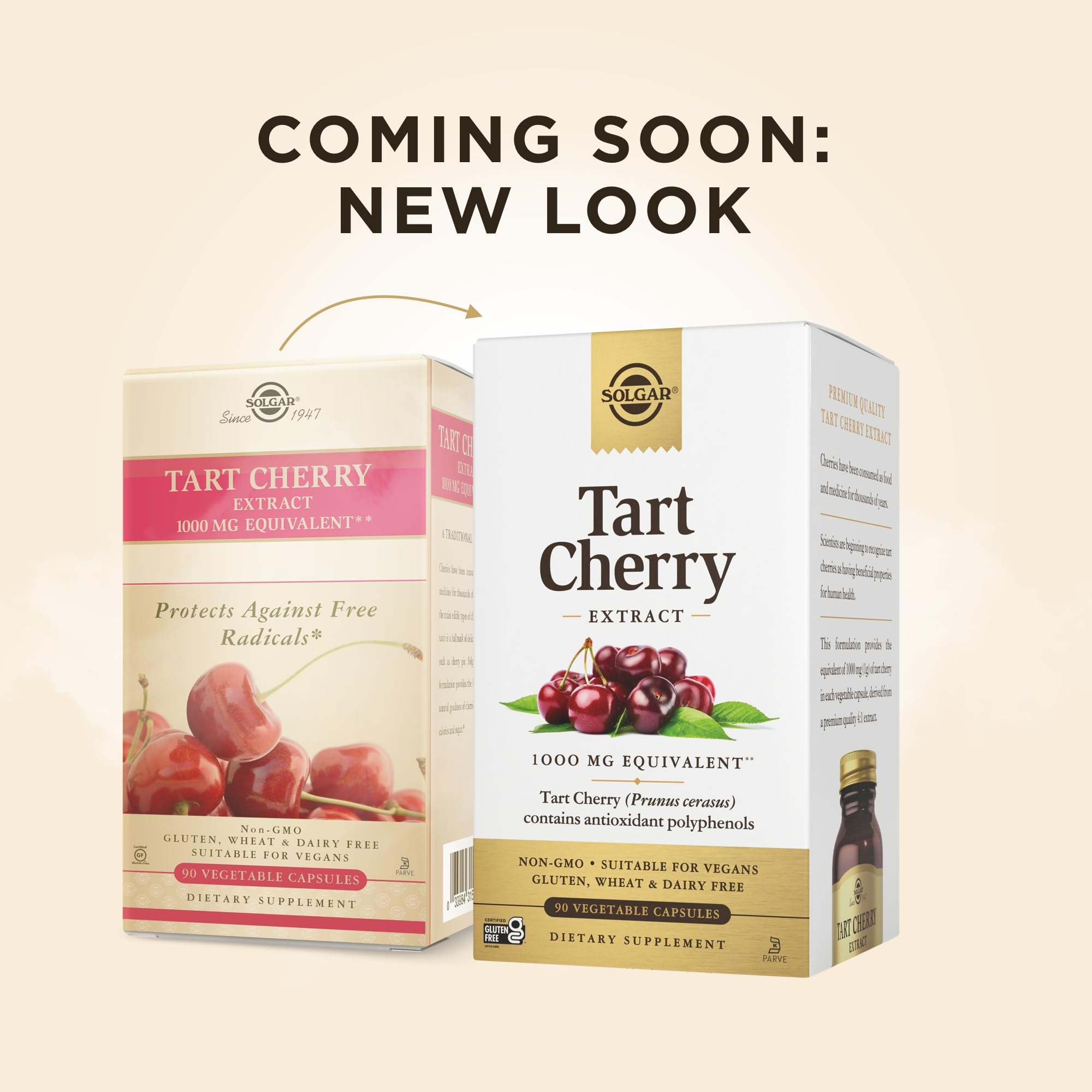 Close view of Tart Cherry capsules, convenient daily antioxidant supplement by Solgar.
