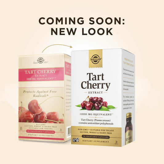 Close view of Tart Cherry capsules, convenient daily antioxidant supplement by Solgar.