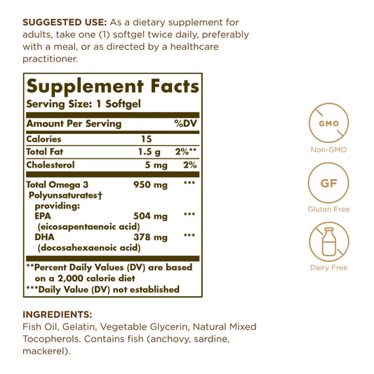 Close-up of Solgar Omega-3 950 softgels highlighting purity and potency