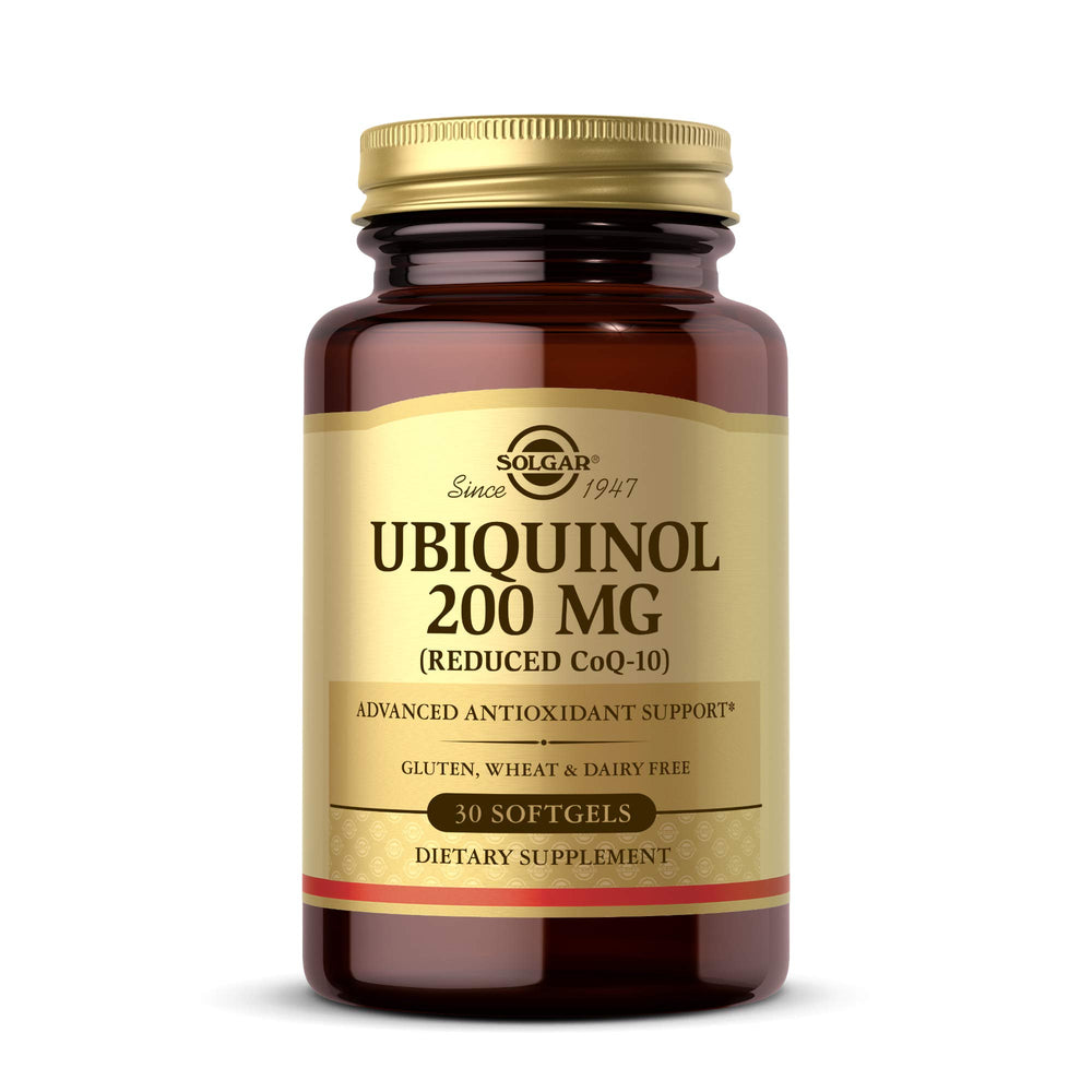 Solgar Ubiquinol 200 mg bottle front promotes easy daily wellness.