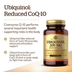 Solgar Ubiquinol 200 mg label detail highlights gluten-free and dairy-free features.