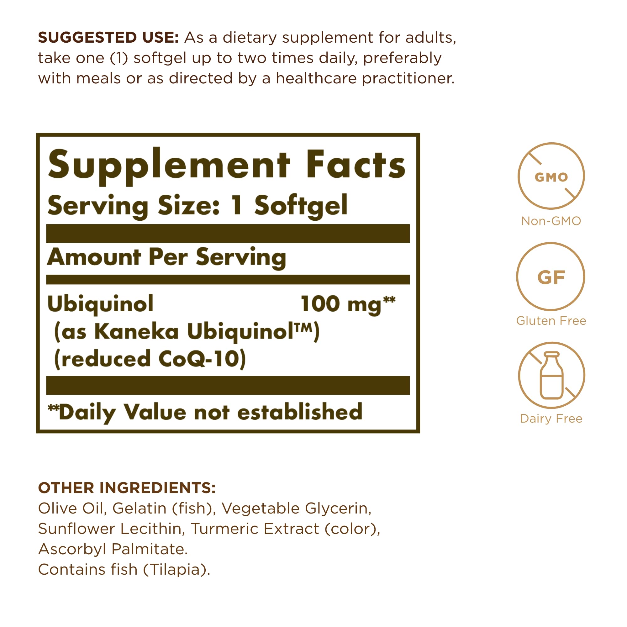 Solgar ubiquinol softgels pouring from jar for daily wellness routine.