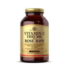 Solgar Vitamin C 1500 mg with Rose Hips bottle shown for daily immune support.
