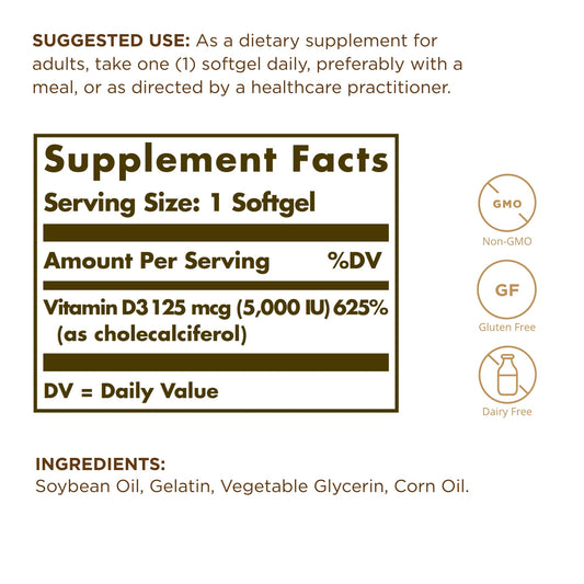 Solgar Vitamin D3 softgels pour demonstrates easy daily intake for D3