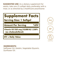Solgar Vitamin D3 softgels pour demonstrates easy daily dosing and absorption.
