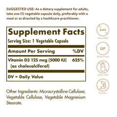 Solgar Vitamin D3 vegetable capsules, easy to swallow daily