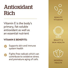Solgar Vitamin E capsules closeup showing oil-based softgel