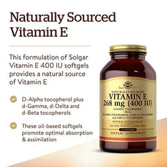 Solgar Vitamin E softgel being poured from the bottle
