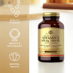 Solgar Vitamin E 670 mg gluten-free badge signaling allergen-free formula