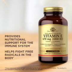 Solgar Vitamin E 670 mg packag ing view showing compact packaging