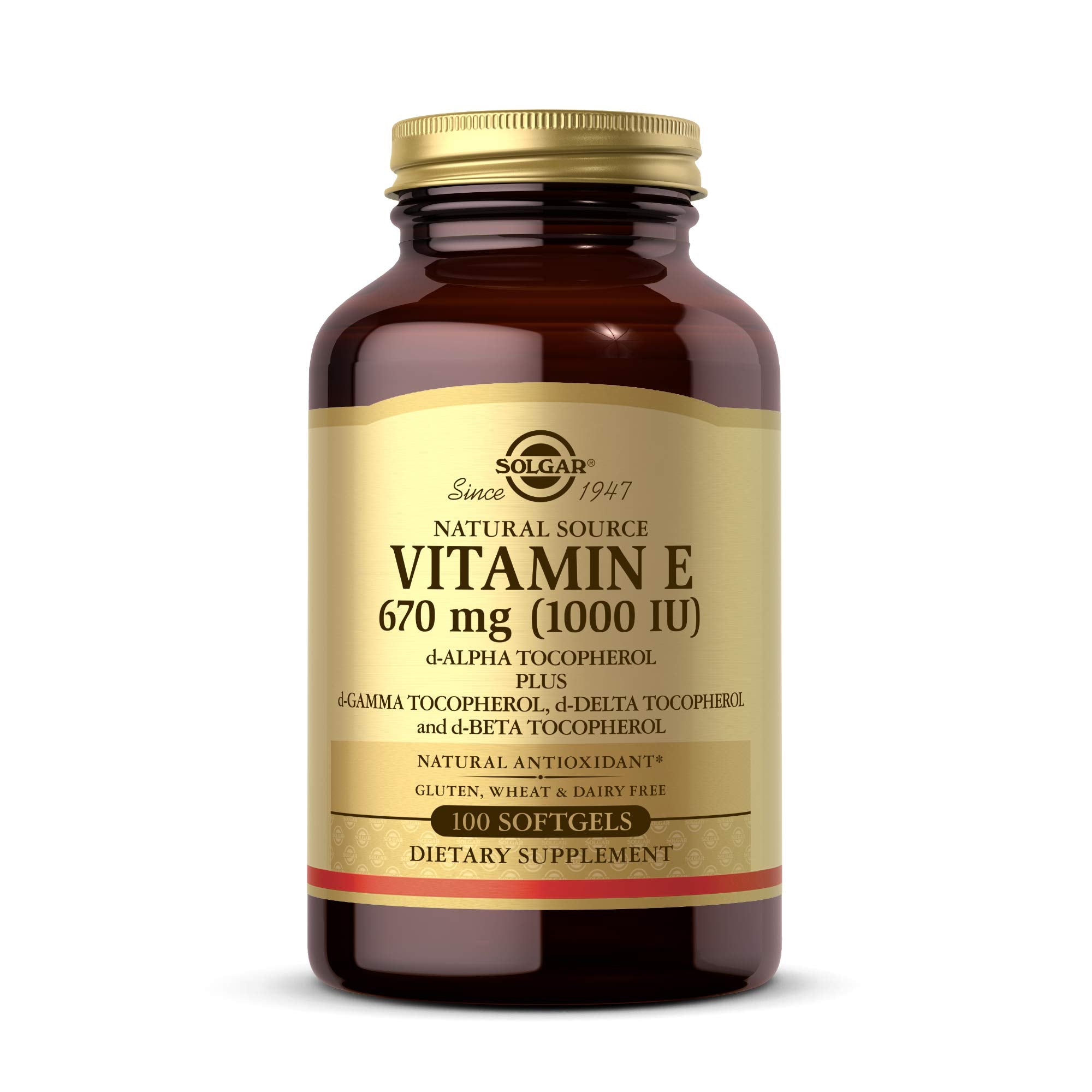 Solgar Vitamin E 670 mg softgels bottle front supports antioxidant protection for daily wellness