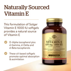 Solgar Vitamin E 670 mg softgels capsules closeup highlights oil-based softgels for absorption