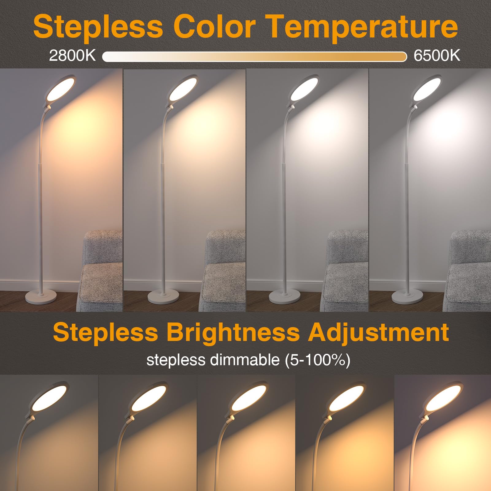 SOLLA floor lamp remote control for adjustable brightness on tasks.