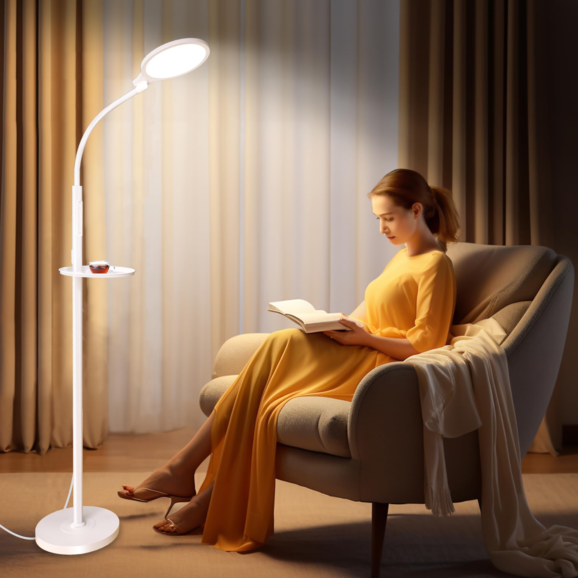 SOLLA light therapy floor lamp with 11k-lux glow for energized mornings.