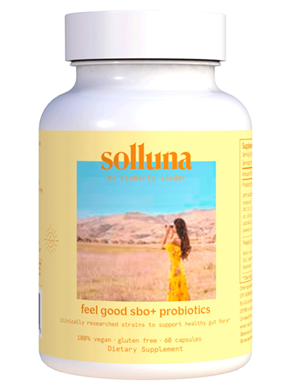 Solluna Feel Good SBOs bottle on a clean surface for daily digestive support.