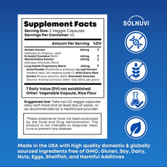 SOLNUVI NAC lung health capsules highlight easy, twice-daily support for respiratory comfort.