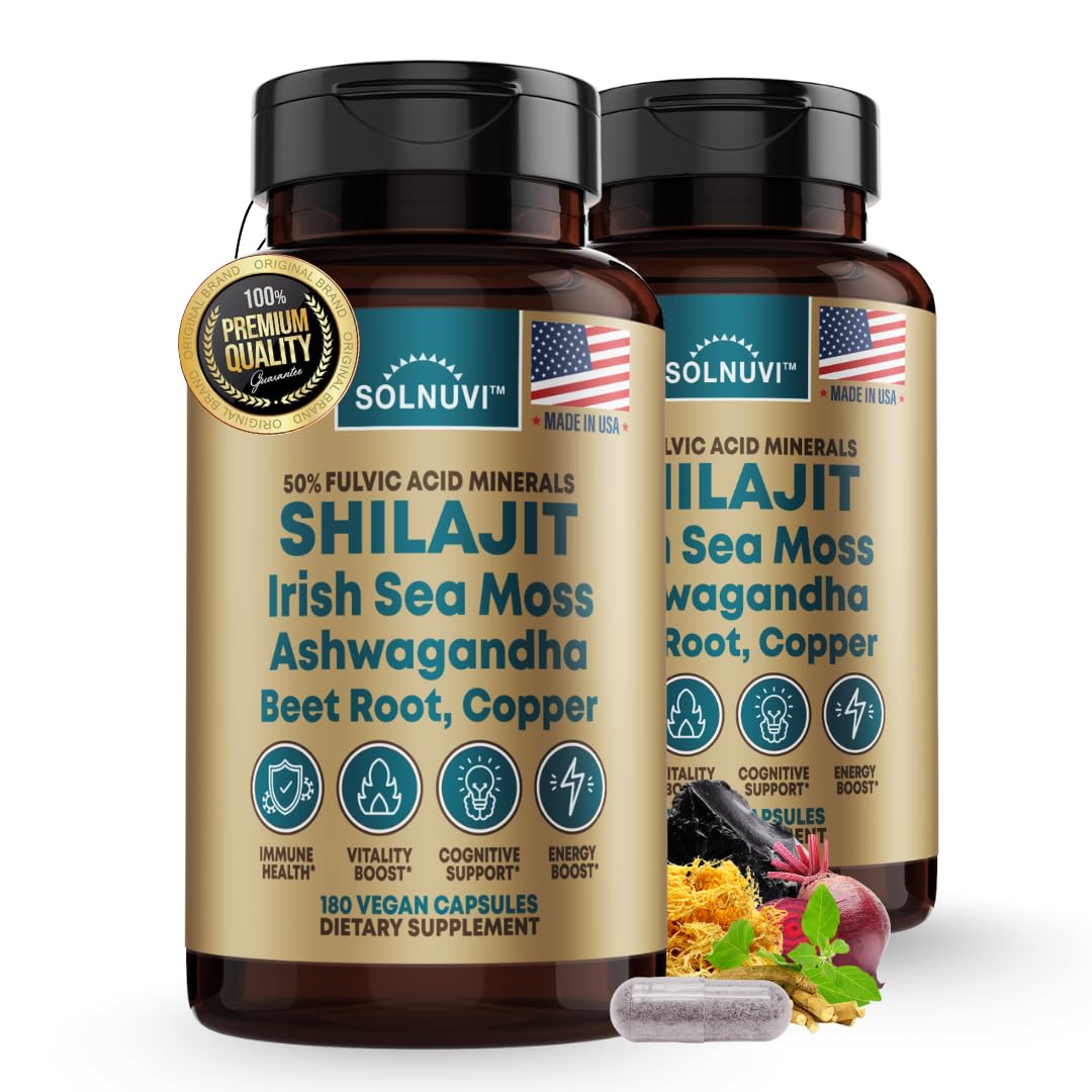 SOLNUVI Shilajit bottle front showing Himalayan blend and label features