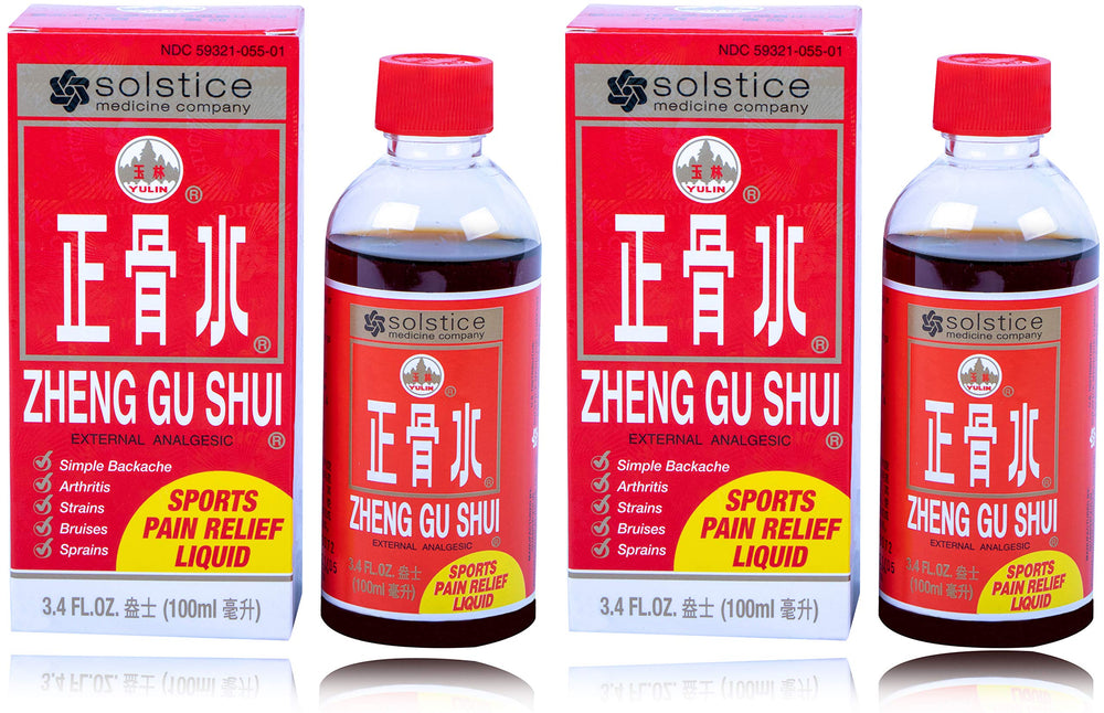 Solstice Medicine Company Zheng Gu Shui lotion bottle front view for targeted relief.