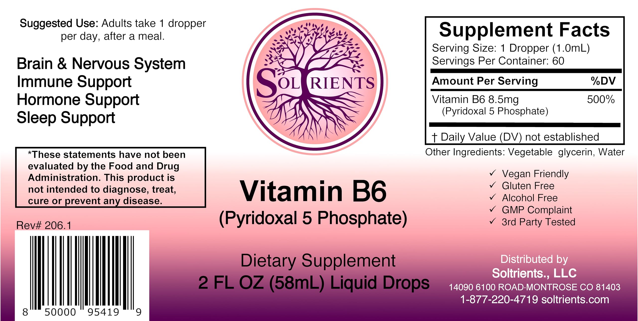 Soltrients clean formula note highlights alcohol-free vegan and non-GMO