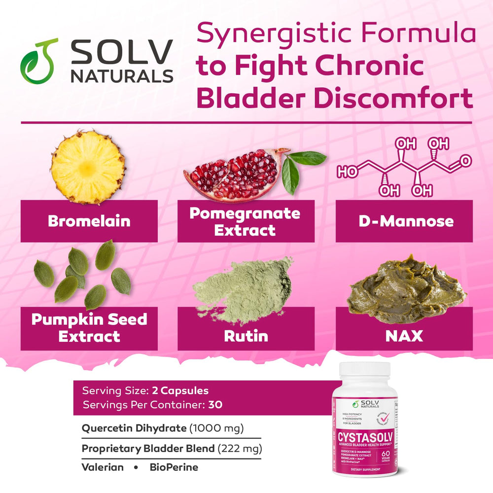 SOLV NATURALS CYSTASOLV key ingredients blend includes quercetin and D-mannose