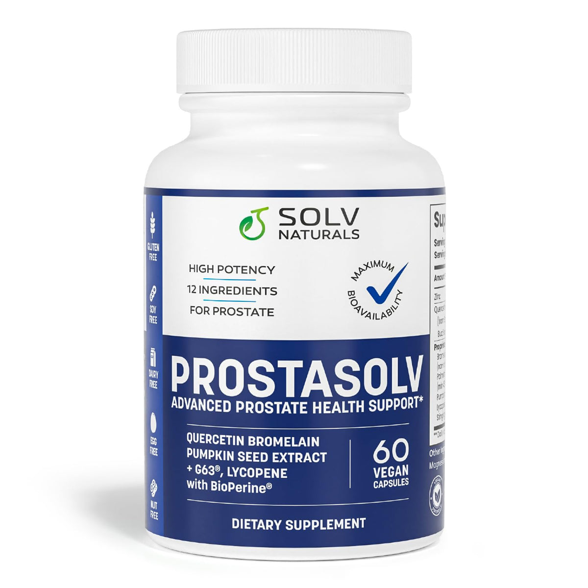 SOLV NATURALS Prostsolv bottle close-up highlighting vegan capsules for daily prostate support