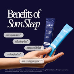 Som Sleep powder-scoop-dispense illustrates simple, measured serving before bed.
