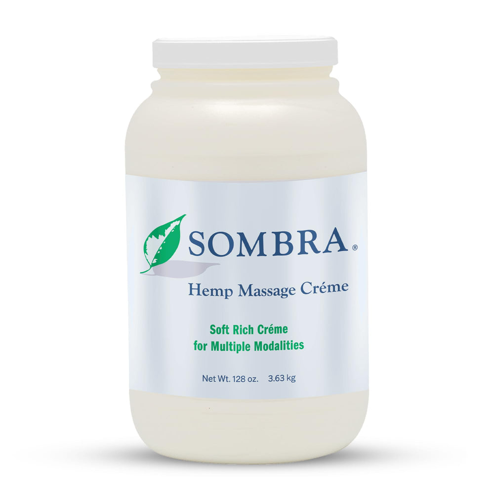 Sombra Hemp Massage Creme 128oz bottle for relaxing sore muscles after workouts