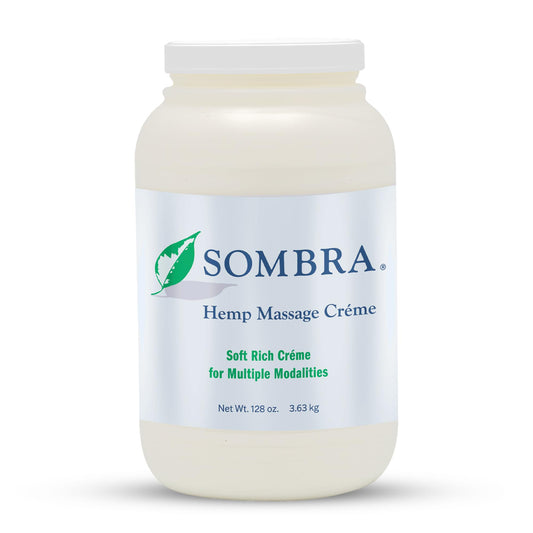 Sombra Hemp Massage Creme 128oz bottle for relaxing sore muscles after workouts