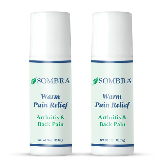 Sombra Warm Pain Relief Gel bottle front for quick warming relief during workouts
