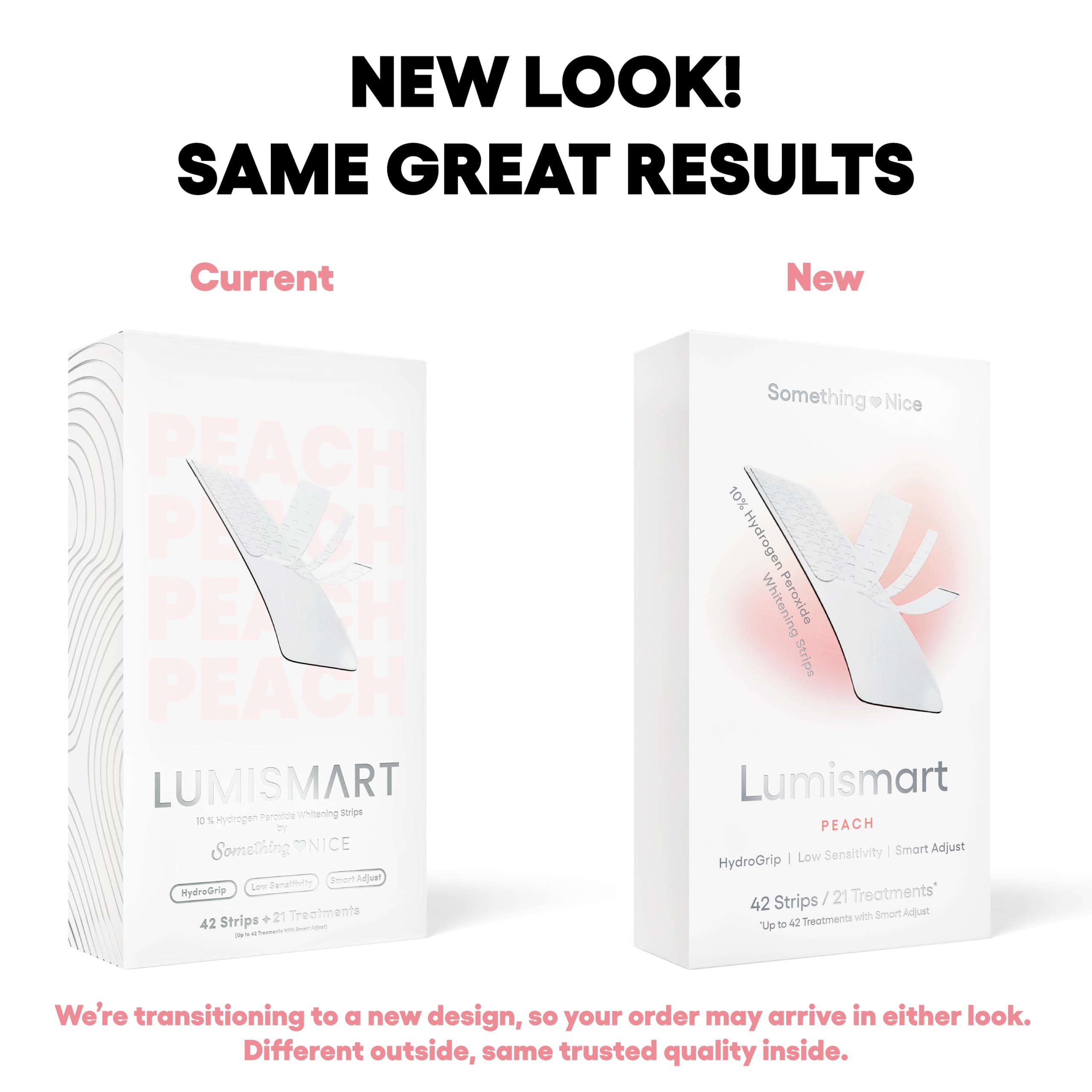 Something Nice Lumismart whitening strips peach enamel-safe formula supports gentle whitening.