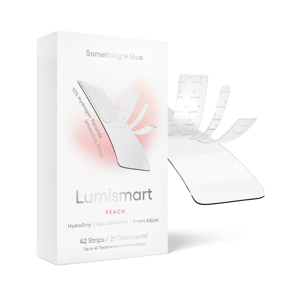 Something Nice Lumismart Whitening Strips Peach Pack for at-home whitening convenience.