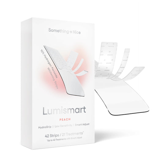 Something Nice Lumismart Whitening Strips Peach Pack for at-home whitening convenience.