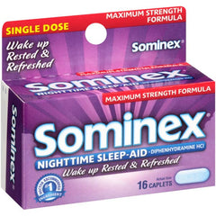 Sominex label closeup highlights 50 mg diphenhydramine dosage