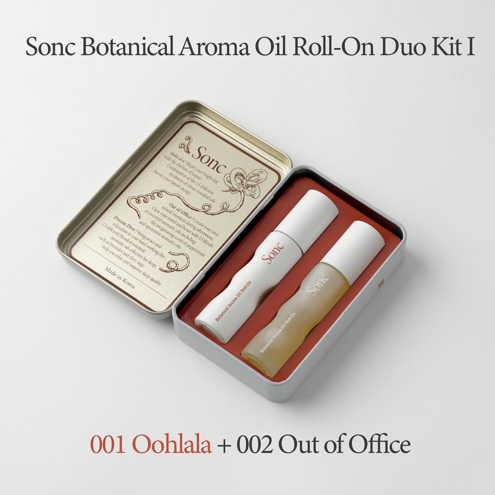 Sonc Out of Office roll-on bottle highlighting peppermint and pine for focus