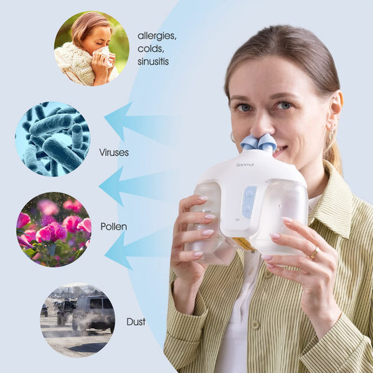 Sonmol electric nasal irrigation unit back view shows compact, battery-powered operation.