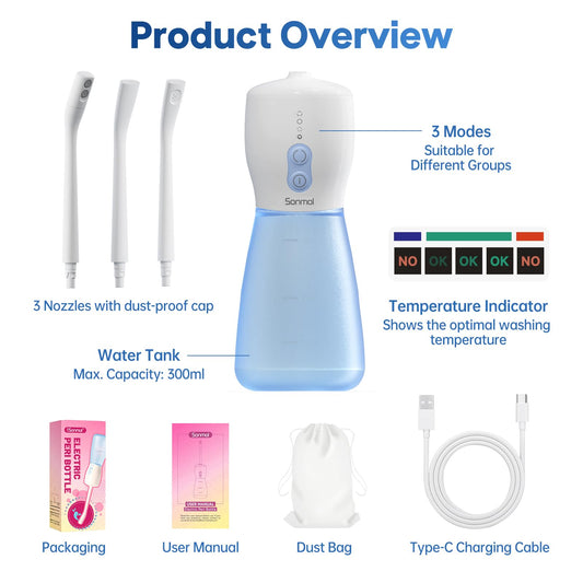 Sonmol Electric Peri Bottle nozzle mist for gentle cleansing and versatile modes.