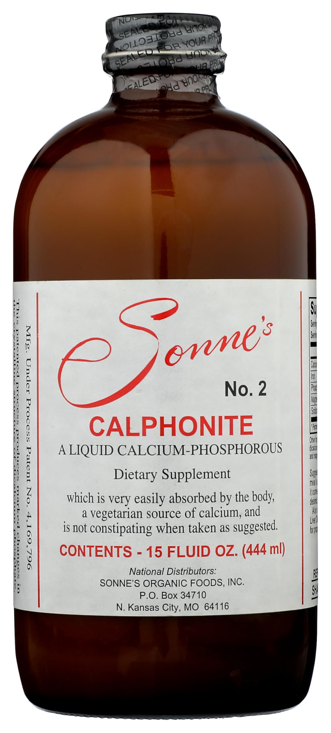 Sonne's Calphonite bottle front shows liquid calcium for easy absorption.
