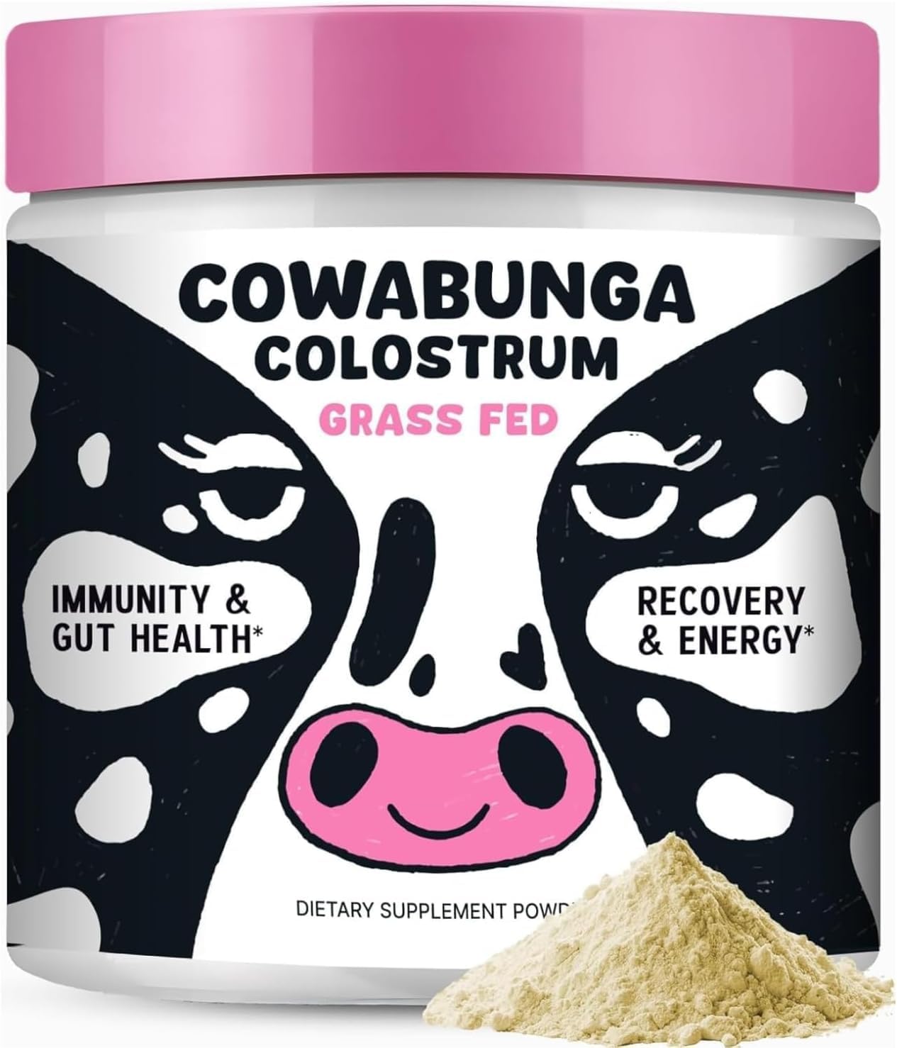 SonoHealth Cowabunga Colostrum bottle highlights purity and daily use.