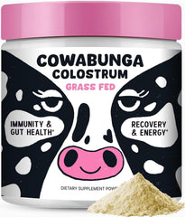 SonoHealth Cowabunga Colostrum bottle highlights purity and daily use.