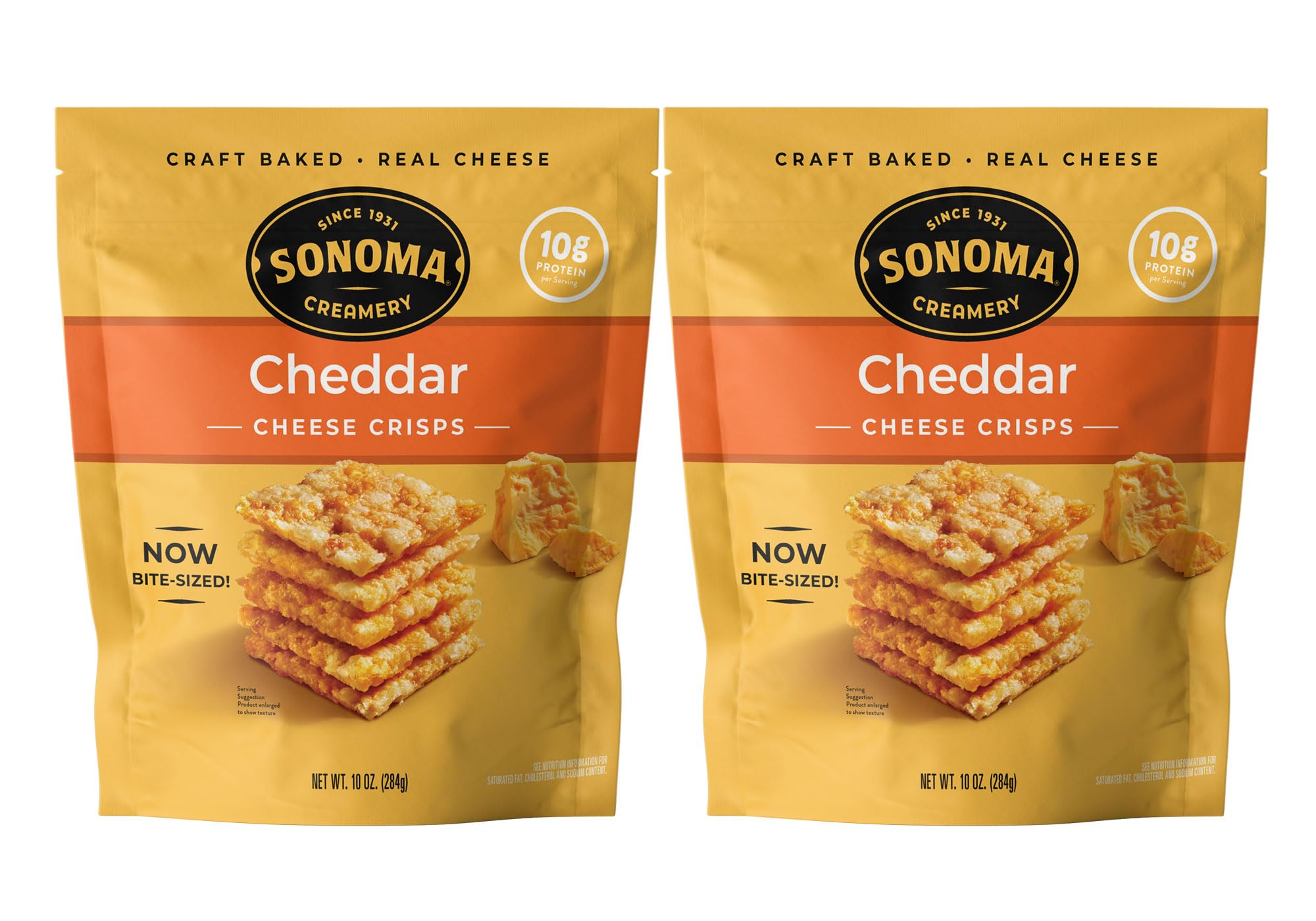 Sonoma Creamery cheddar crisps front view, high-protein snack.