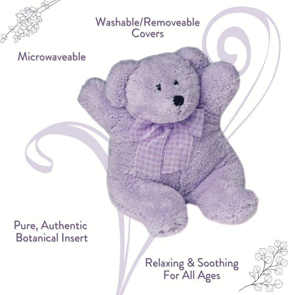Lou the Lavender Bear removable cover close-up highlights plush, hypoallergenic material for soft comfort.