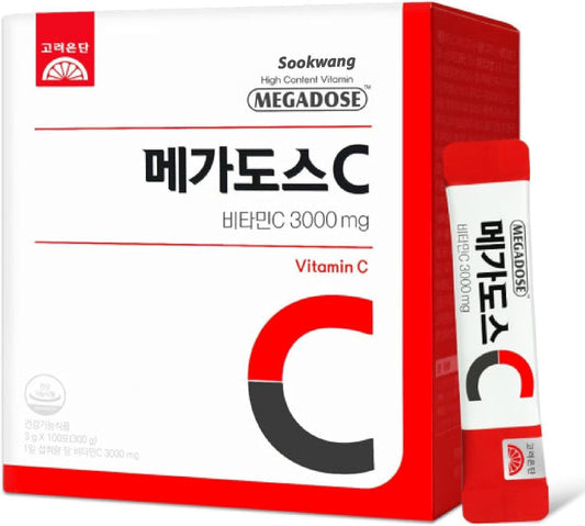 Sookwang Megadose Vitamin C powder in easy-cut packaging for on-the-go use