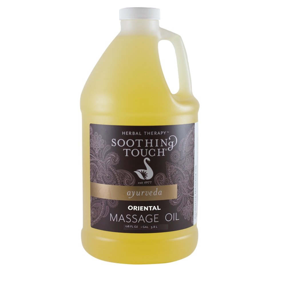 Soothing Touch Oriental Style Massage Oil gallon bottle for spa-like massages and easy-to-clean sheets