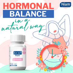 SOP NIAM D-Chiro Inositol capsules emphasizing key hormonal support.