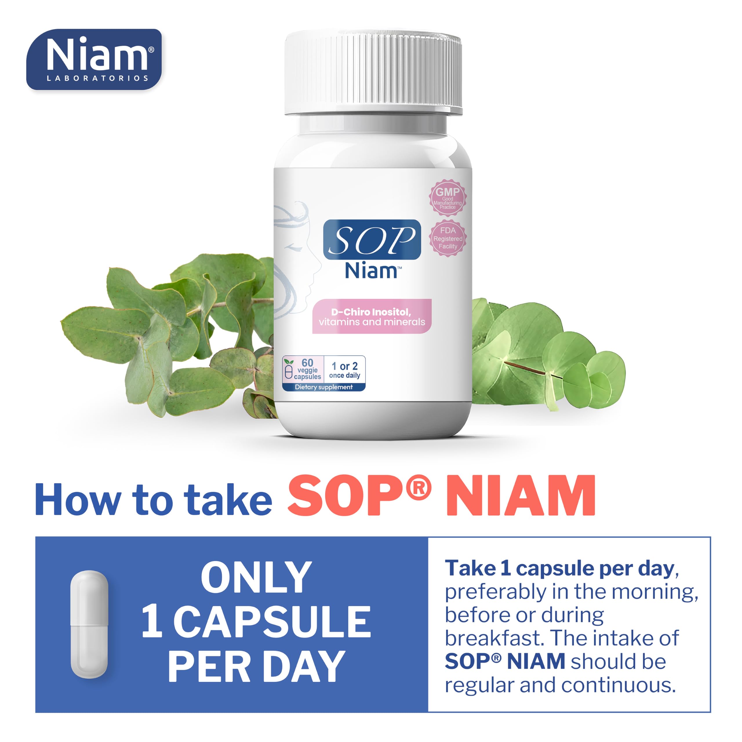 SOP NIAM daily dosage reminder with single capsule per day.