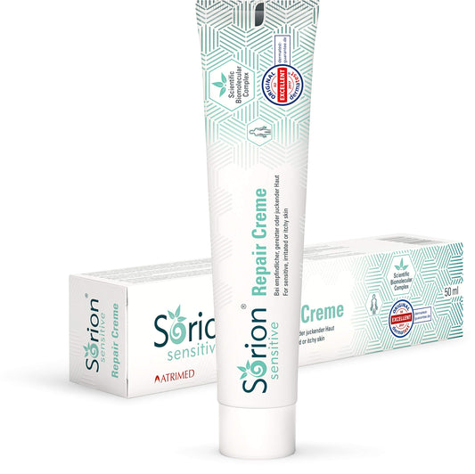 Sorion Cream Sensitive packaging highlights gentle care for irritated skin.