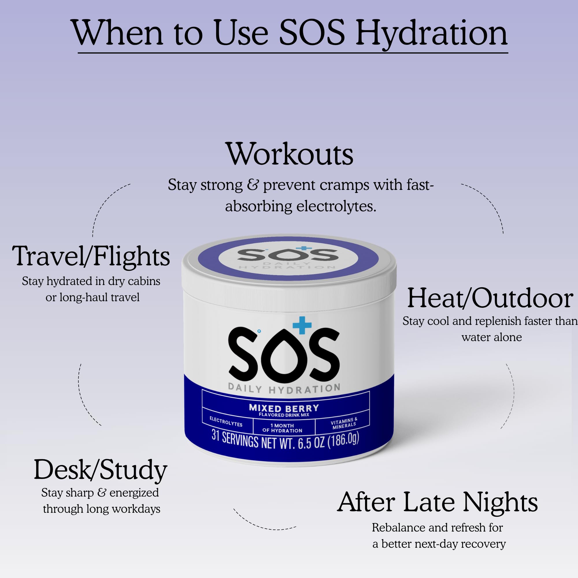 Close-up of SOS Hydration stick packet for mess-free travel hydration.