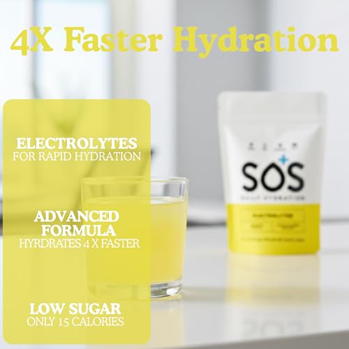 SOS Hydration powder being poured into water for rapid rehydration.