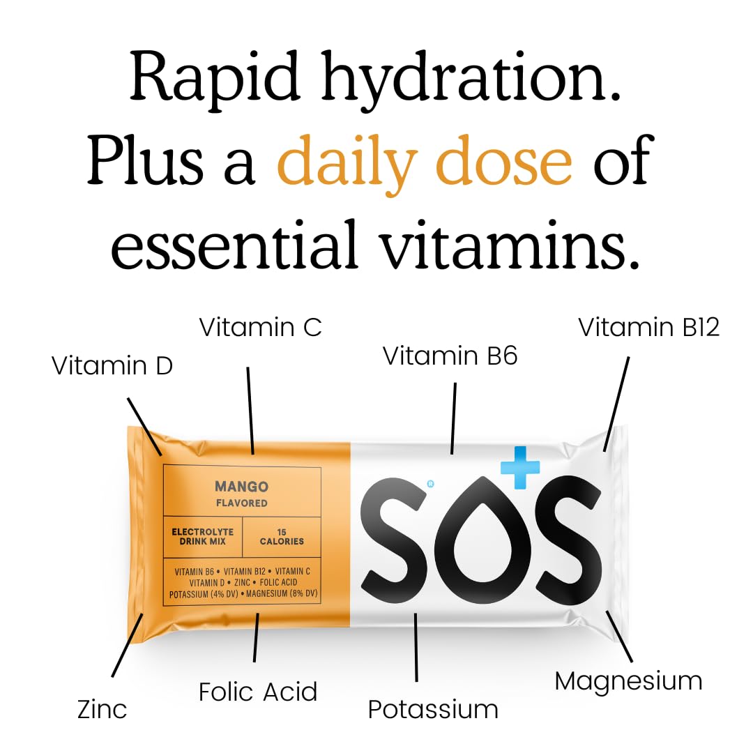 SOS Hydration mango stick packaging made in the USA.